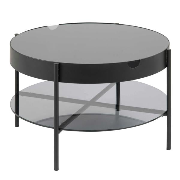 Wyld Haus Tampere Round Black Coffee Table with Grey Glass Lift Top