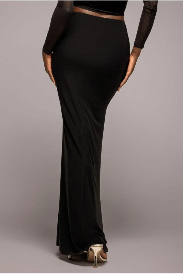 Super Split Front Drawstring Maxi Skirt - Black SK60
