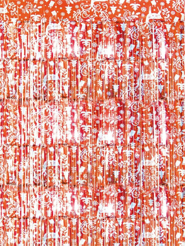 Cheetah Christmas Reindeer Tinsel Curtain 2.5M x 1M Red