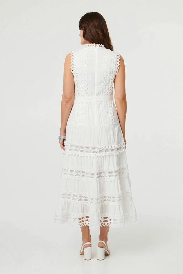 White | Lace Layer Sleeveless Tie Maxi Dress