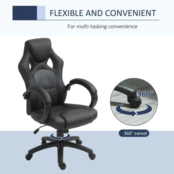 Black swivel office chair with armrests, thick padding, and 5-star rolling base