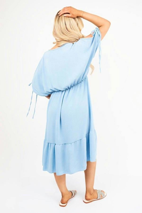 Fianna Round Neck Short Sleeve Midi Dress With Tie Sleeve Detail - Sky Blue