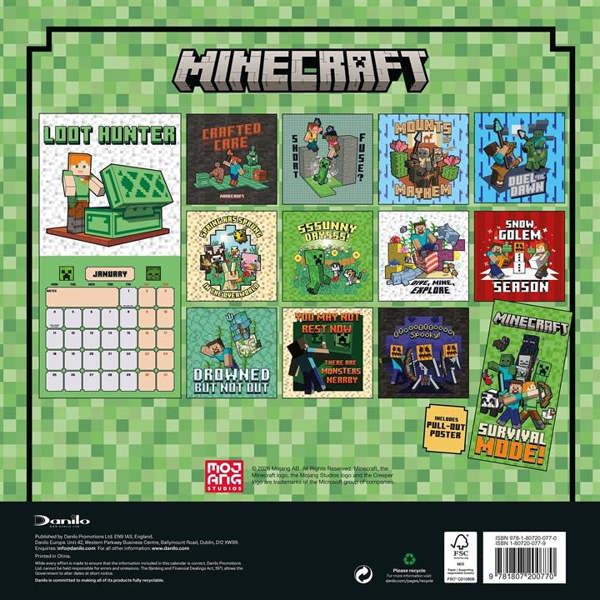Minecraft Calendar 2027, Wall Calendars, Month To View, Entertainment, Gift