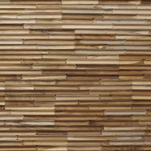 Wallsupply UltraWood Concave Reeded Fluted Reclaimed Solid Teak Wood Panels, Wall Cladding 3D Interlocking Tiles, 10pcs 1m²