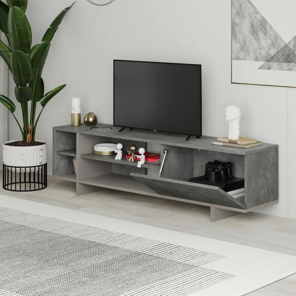 Decortie Modern Stockton TV Unit up to 65 Inch TVs 4-open Shelf Flip-Door Storage TV Cabinet 35.6x160cm Living Room