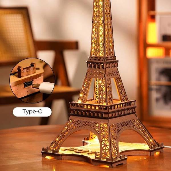 Dyzi 164 Piece Eiffel Tower 3D Wooden Puzzle With Light