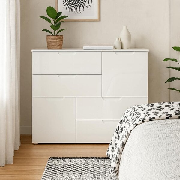 Wyld Haus Leipzig White Gloss Chest of 4 Drawers 2 Doors