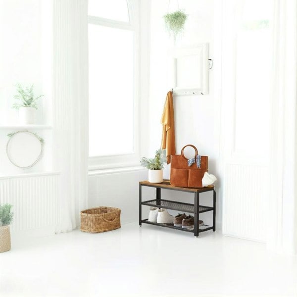 Modcraft Industrial Style Shoe Bench with 2 Shelves and Steel Structure