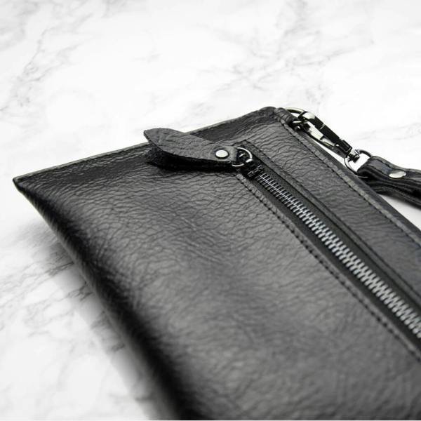 Personalised Black Leather Clutch Bag - lifestyle shot