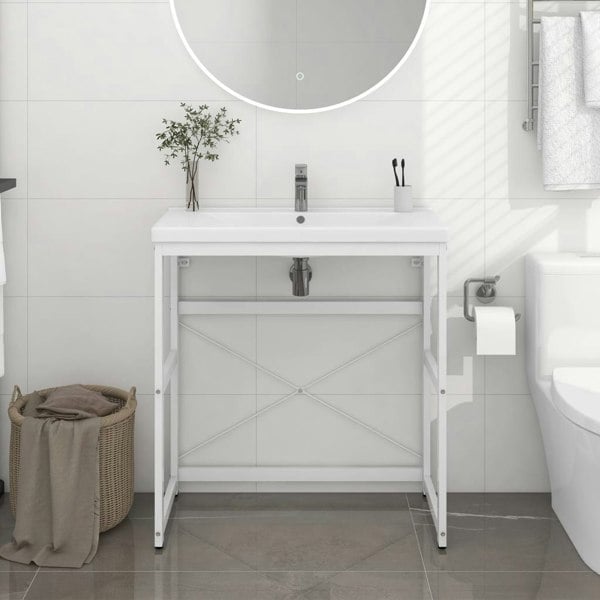 Berkfield Bathroom Washbasin Frame White 79x38x83 cm Iron