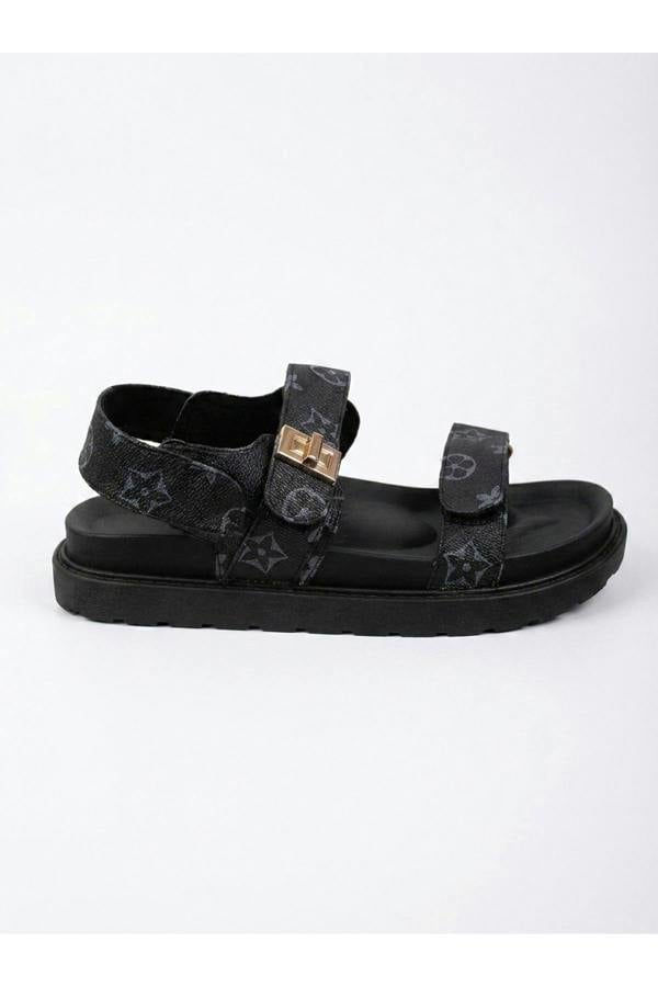 Saoirse Geometric Print Flatform Sandals - Black