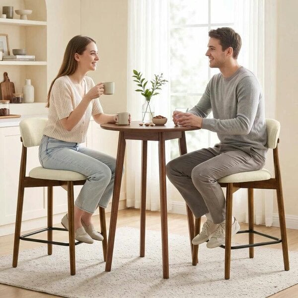 Bar Stools Curved Open Back Padded Seat Footrest Set of 2 for Kitchen Beige