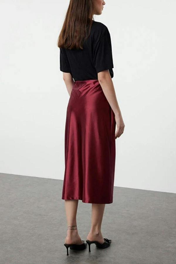 WOVCOR Satin A-Line Midi Knit Skirt