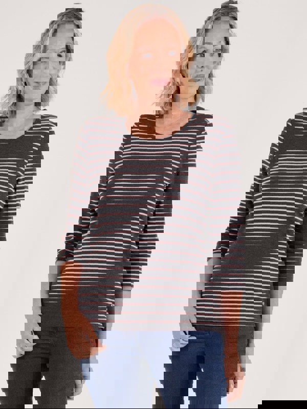 PennyPlain Round Neck Striped Top - Charcoal