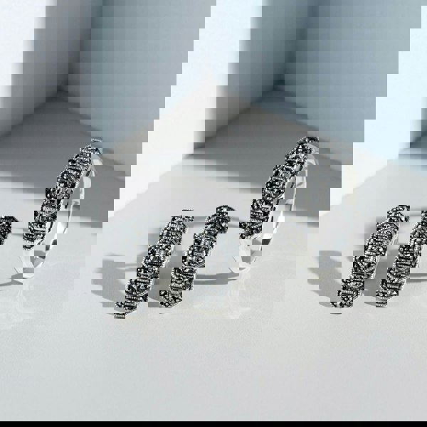 Gemondo Art Deco Style Round Marcasite Stepped Stud Earrings in 925 Sterling Silver