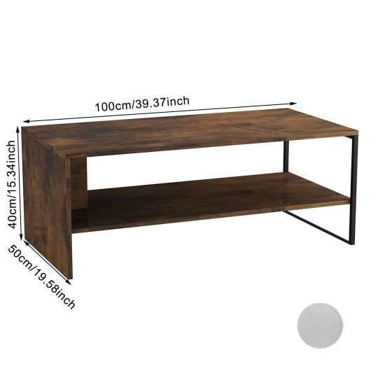 Havendro Wooden Coffee Table Steel Frame Open Storage Shelf Living Room Furniture