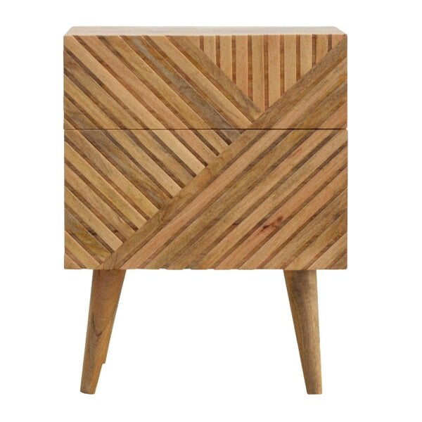 Wyld Haus Orvieto Line Carved Natural Mango Wood 2 Drawer Bedside Table