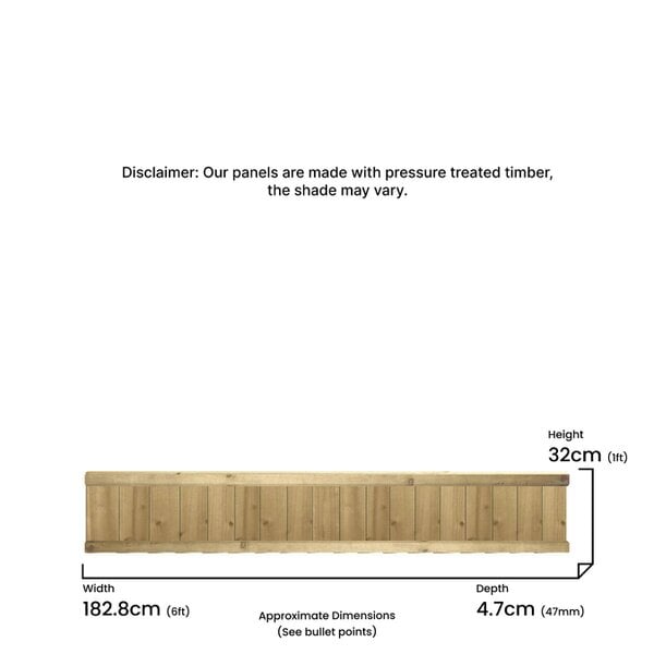 Premier Garden Supplies Flat Top Feather Edge Semi-Braced Fence Panel - 4 Pack H: 1ft x W: 6ft (182.8cm) - Wood - Pressure Treated (Tanalised)
