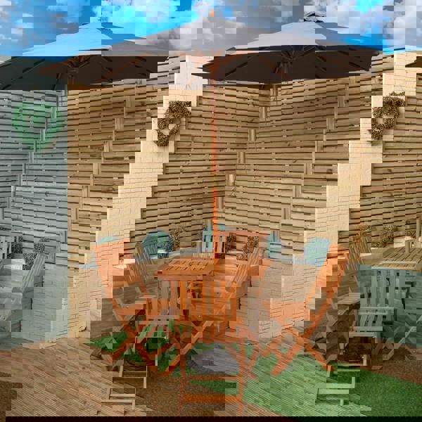 Samuel Alexander Outdoor 4 Person Folding Square Wooden Garden Dining Table Chairs Grey Parasol and Base Set