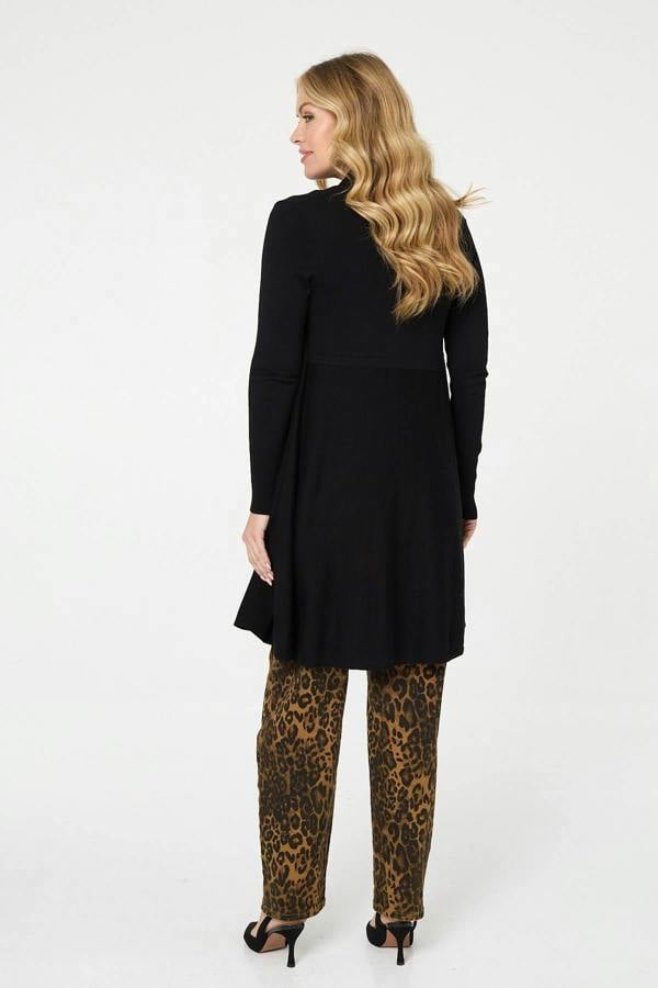 Black | Open Front Longline Relaxed Cardigan