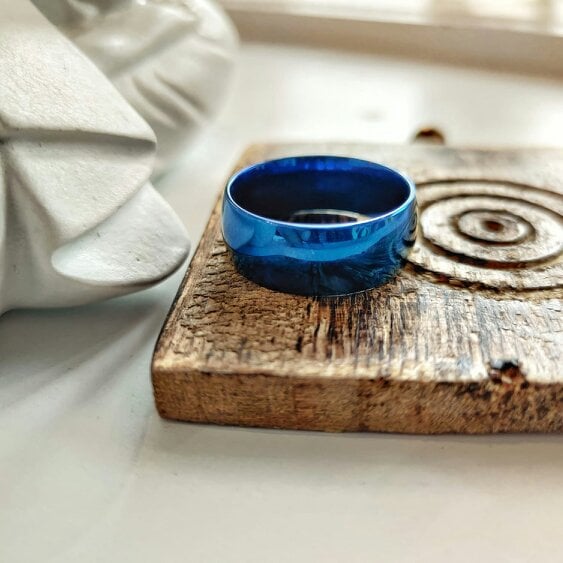 The Colourful Aura 8mm Mens Blue Silver Black Tungsten Engagement Band Ring