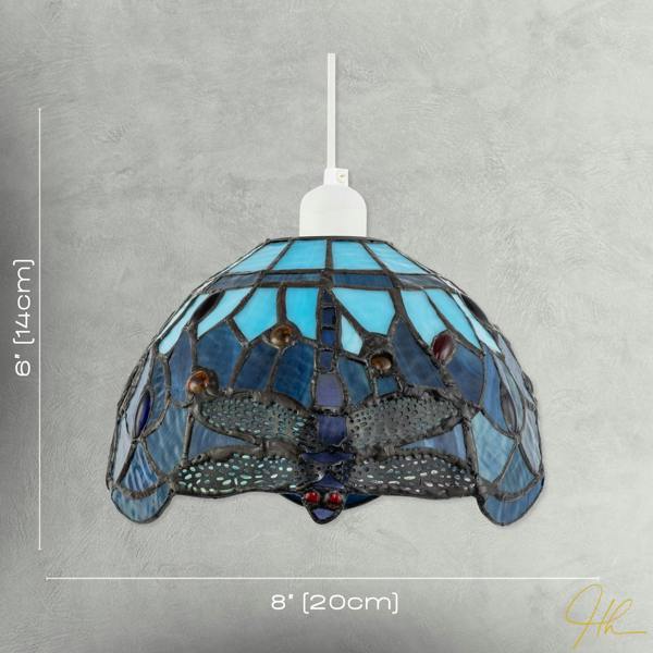 Midnight and Sky Blue Stained Glass Dragonfly Tiffany Pendant Shade Image 7