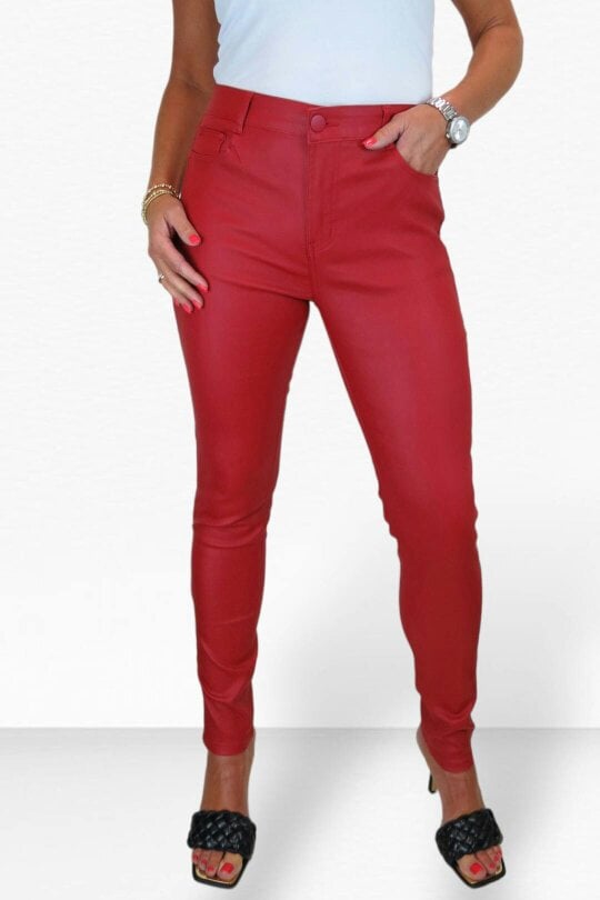 Paulo Due Womens Skinny Coated Leather Look Jeans - Red
