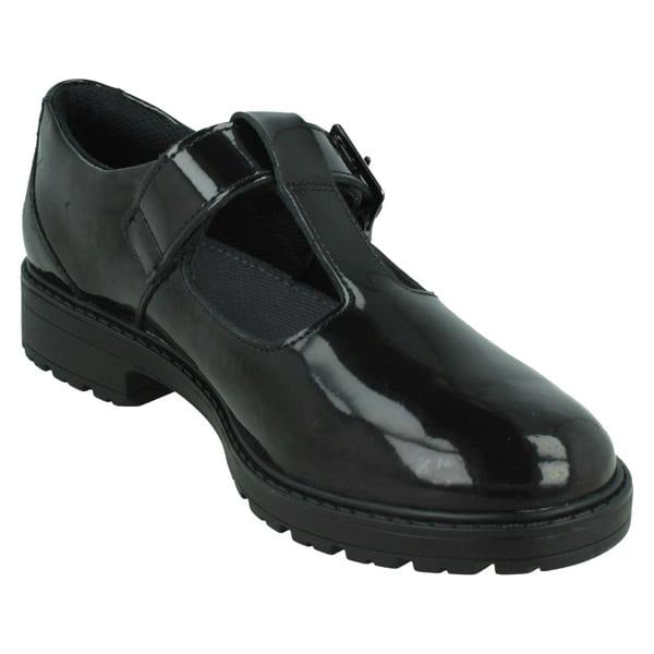 Clarks Girls Clarks T-Bar School Shoes Loxham Shine