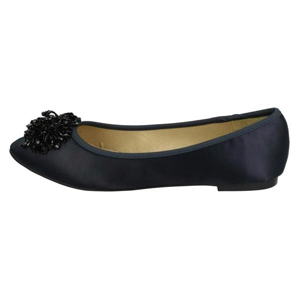 Spot On Ladies Spot On Beaded Ruffle Vamp Flat Ballerina