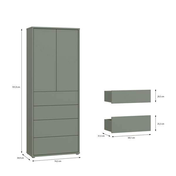 Furniture To Go Alice Springs Tall Storage Cabinet with Push-to-Open Doors & 4 Drawers in Sage Green