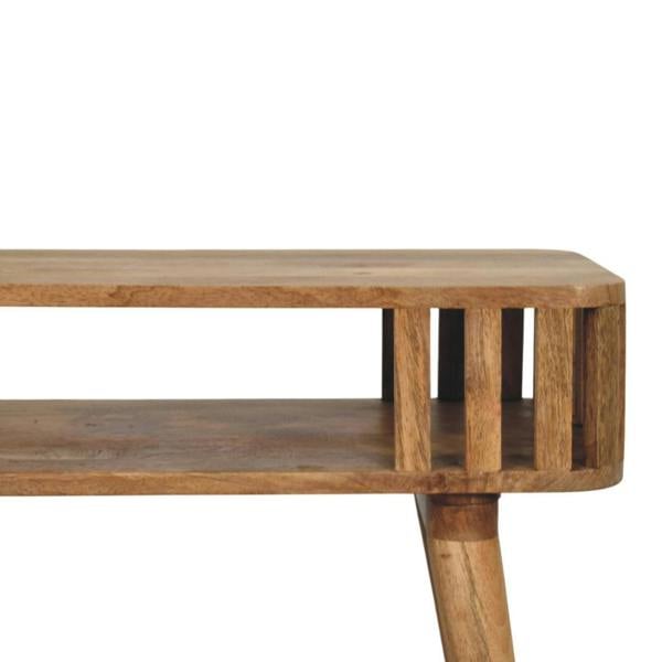 Artisan Furniture Solid Wood Slatted Oak-ish Console, 1 Shelf, Beige