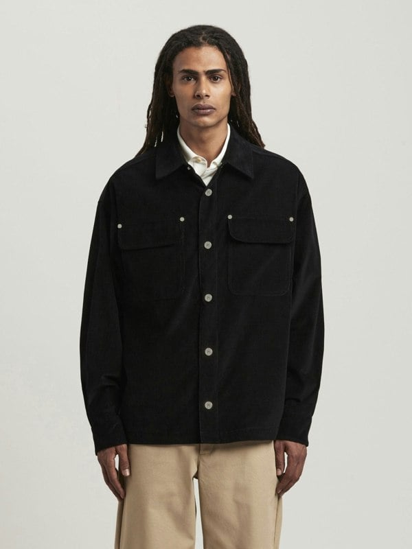 Palm Angels Velvet Back Logo Overshirt Black - Supplied FashionPALM ANGELS