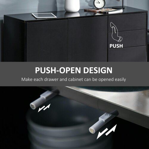 Wyld Haus Lino High Gloss Black Sideboard With Push Drawers And 3 Doors