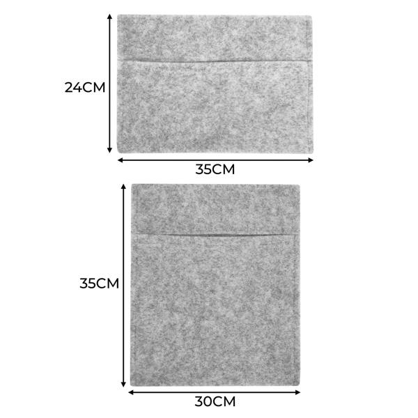 Silver grey storage pouches made of soft felt, featuring two sizes with clean lines and a minimalist design for versatile organization