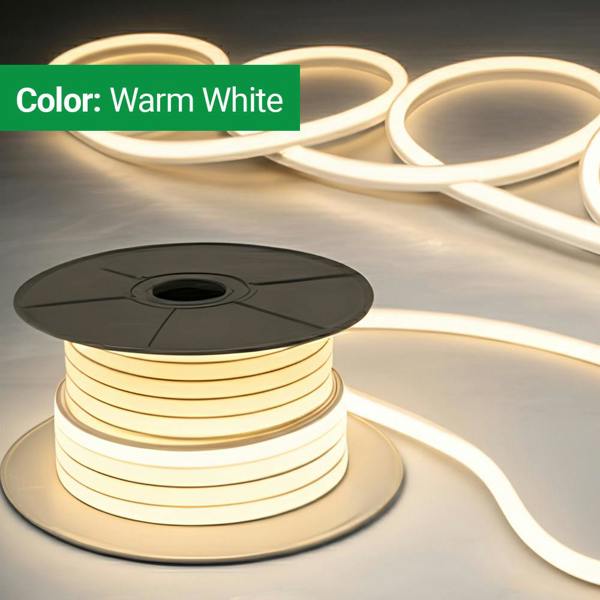 ENER-J 30 Meters 24V Silicon Neon Strip, Size: 10x10mm, IP65. Includes 30pcs Clips & 5 connector cable, Warm White