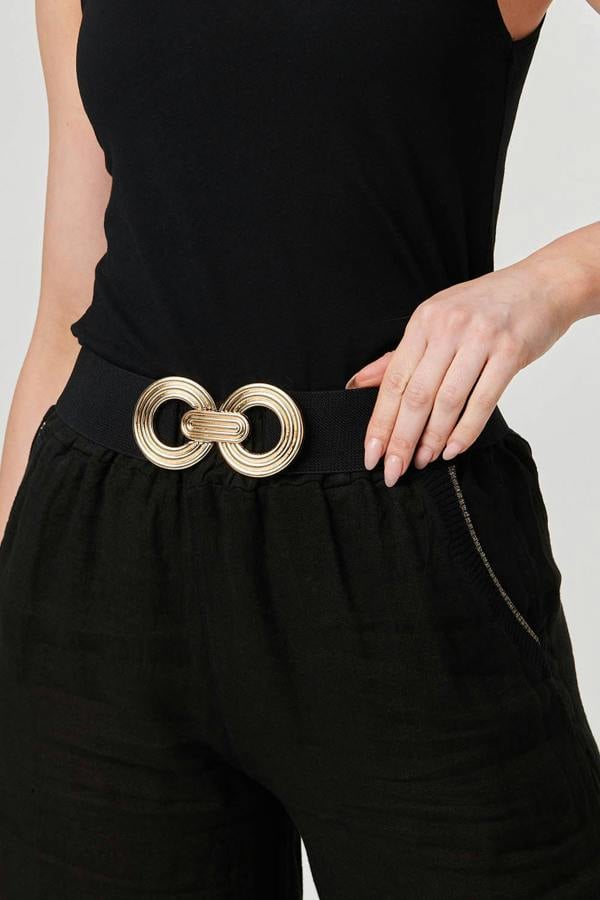 Black | Circle Metallic Buckle Wide Waist Belt