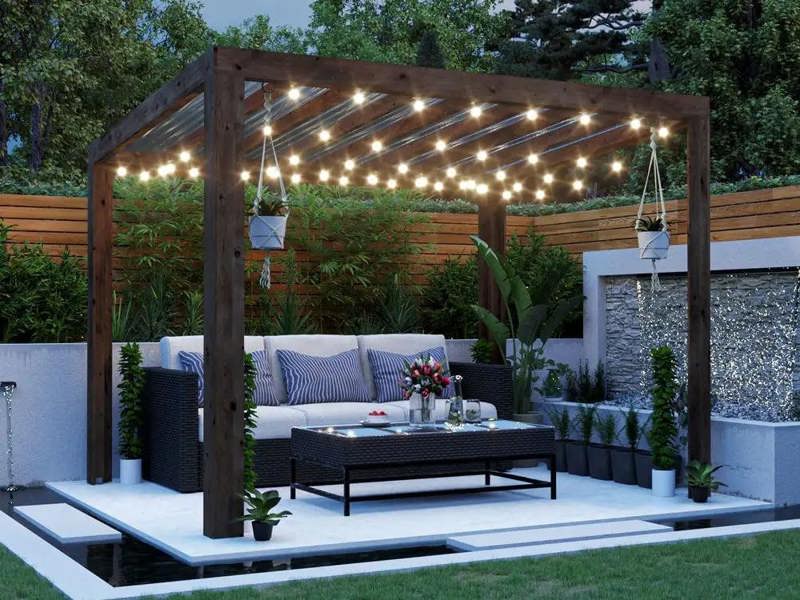 Dunster House Pergola with Roof 3m x 2.5m Pressure Treated Wooden Gazebo Shelter Terracube