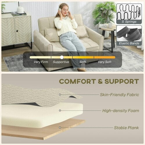Wyld Haus Noel Cream 3 In One 2 Seater Sofa Bed With Adjustable Back And Cushions