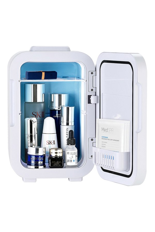 Living and Home 12L Mini Freon-free Refrigerator Portable Cooler Warmer LED Mirror Door White