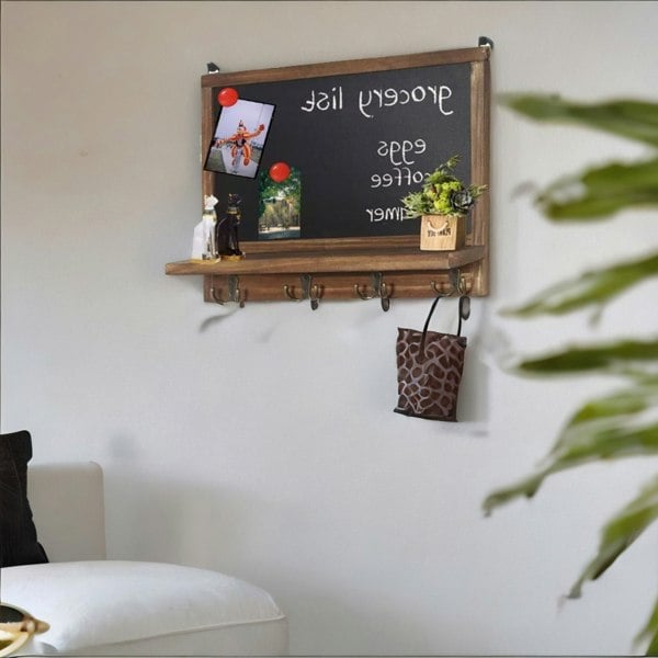 Rafaelo Mobilia Wooden Chalkboard With Wall Hooks Brown