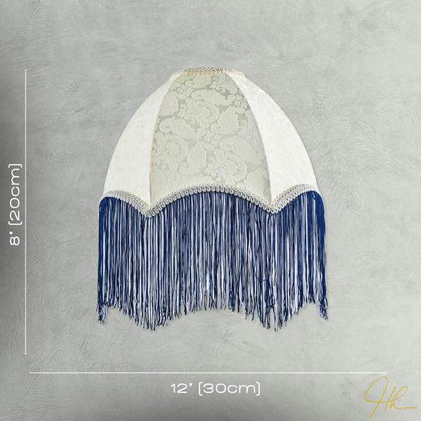 Cream Floral Victorian Velvet Shade with Navy Blue and White Tassels Image 7