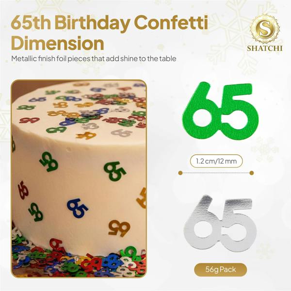 65th Birthday Metallic Confetti Decoration, Multicolour Foil Party Pack Range image 1