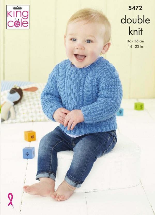 King Cole Big Value Baby DK Knitting Pattern 5472, Jackets, Sweaters for Baby, 14 - 22 Inches