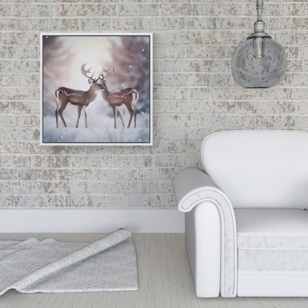 Warren Reed Reindeer In The Snow Framed Canvas