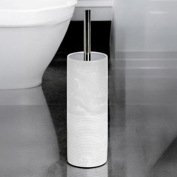 Showerdrape Bianco Frost Onyx White Striped Toilet Brush & Holder