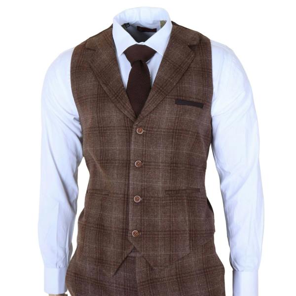 Infinity Leather Men's Formal Brown Tweed  3 Piece Check Vintage Gatsby Style Suit