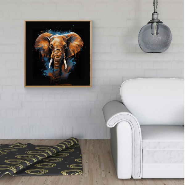 Warren Reed Splash Art Elephant Blue Framed Canvas