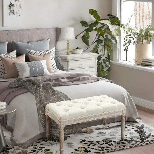 Rafaelo Mobilia Upholstered 80CM Wooden Bench Seat Beige