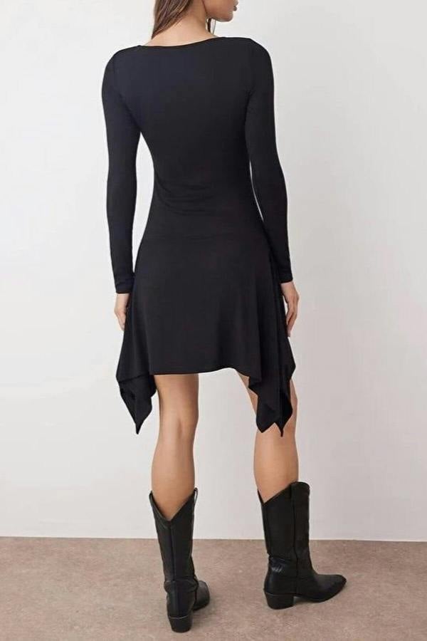 WOVCOR Asymmetrical Ruffled Stretch Mini Knit Dress