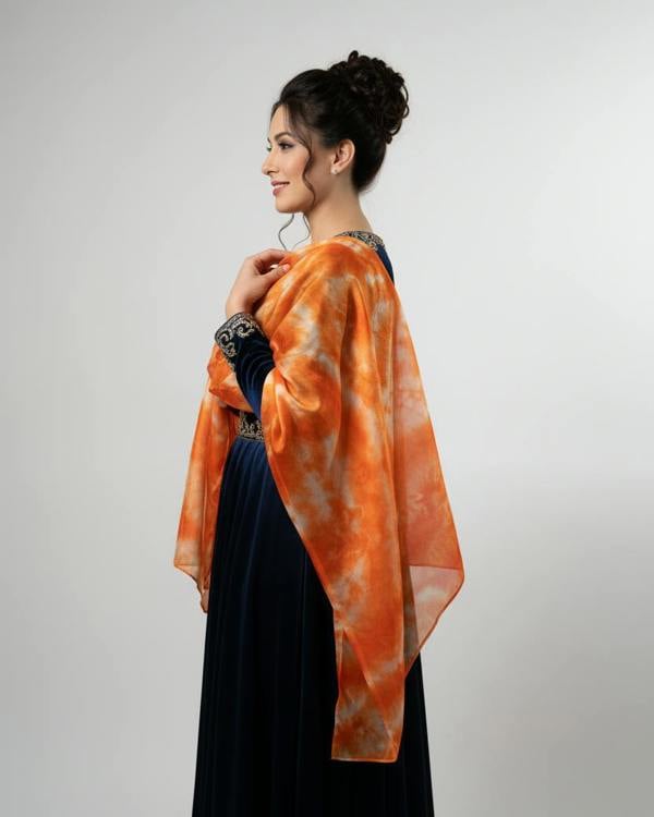 Orange Shibori Silk Scarf – Hand-Dyed Mulberry Silk, Beach & Pool Wrap